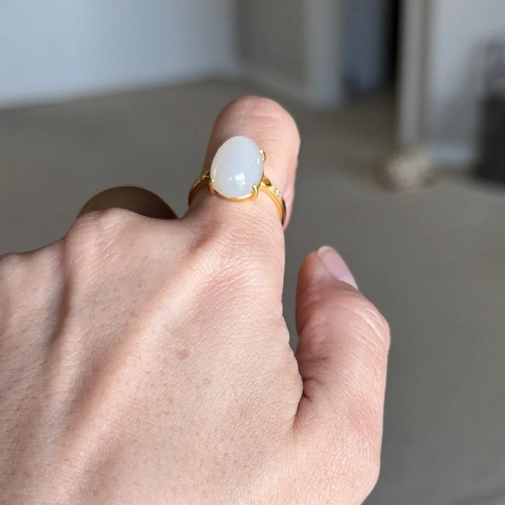 Hetian Jade Lotus Pink Oval Ring